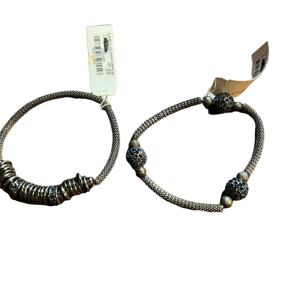 Charming Charlie Bracelets Silver Black Tone Rings and Blue Stone Beads Lot of 2